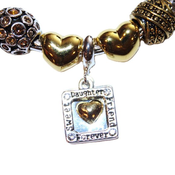DaVinci Charm Bracelet 8" 9 Beads - Daughter Hearts Girl Dance Gold Silver CZ - Picture 2 of 3
